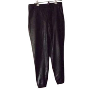 Spanx Joggers Women’s Large Black Faux Leather Elastic Waist Pull On Pants